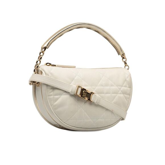 Pre Loved Dior Caro HalfMoon Quilted Leather Bag Women White Messenger Bags - Picture 2 of 8